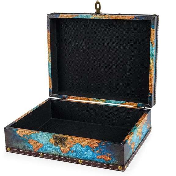 Wordmap Wood and Leather Treasure Chest