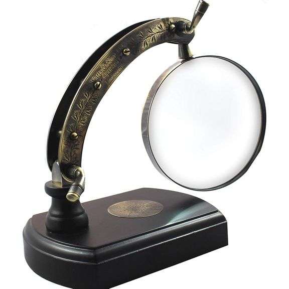 Brass Map Reader Magnifying Glass with Wooden Stand
