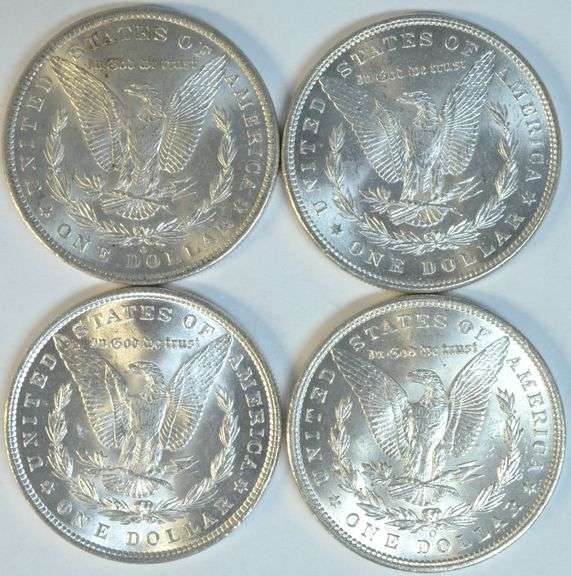 4 Very Choice BU Morgan Silver Dollars 1884-O to 1898