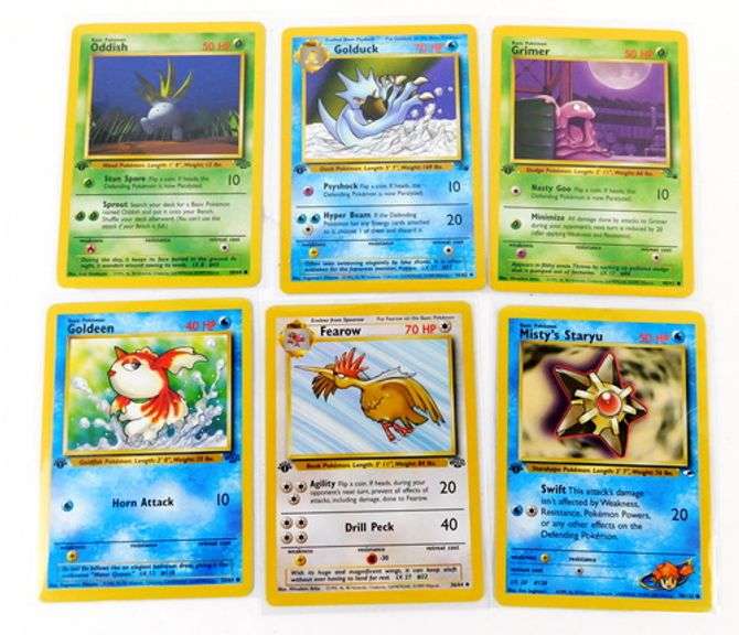 6 Pokémon 1998 Trade Cards, All 1st Edition
