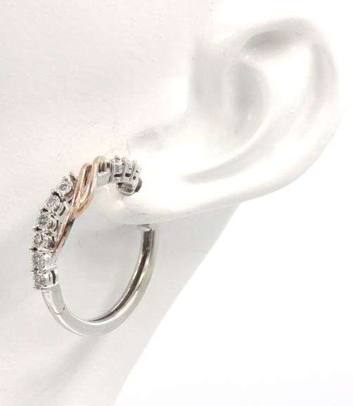 925 Sterling silver and 10kt Rose gold diamond accent hoop earrings