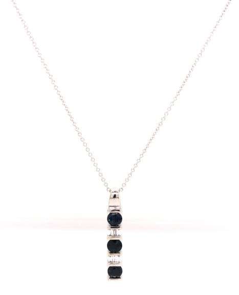 14kt White gold 0.90ctw sapphire and baguette diamond pendant on chain