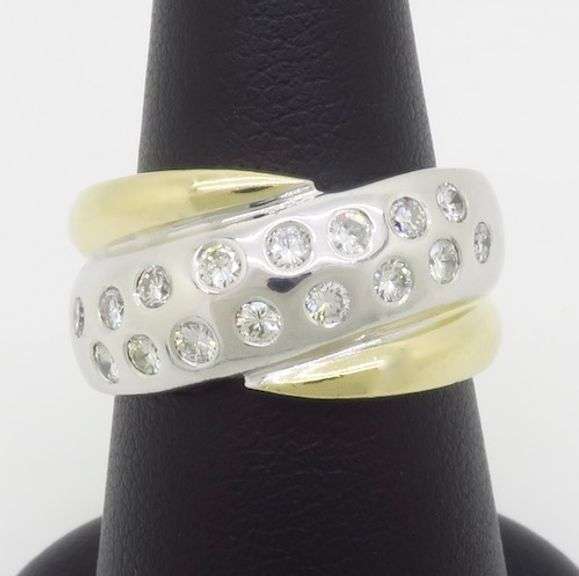 Wide Two Tone Gold & Diamond Band Ring