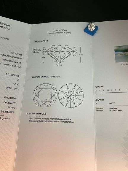 CERTIFIED 5.00 CARAT LAB GROWN DIAMOND