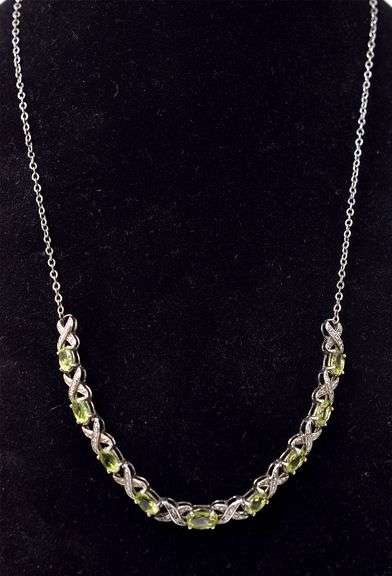 Peridot and Diamond Gemstone Necklace in Sterling Silver