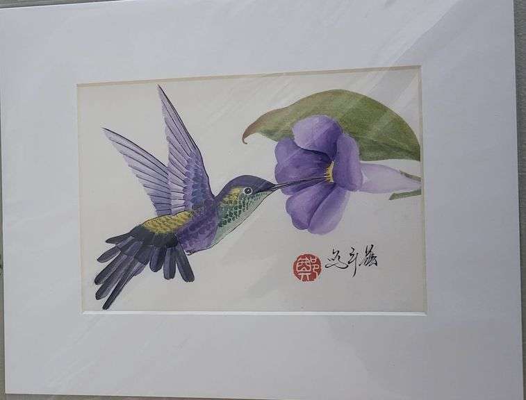 Collection of 3 original painting by Ping Zheng hand signed. Birds