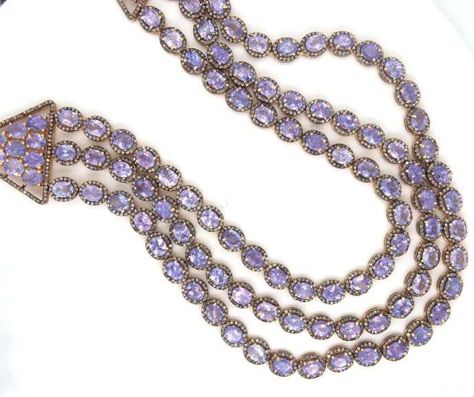 Fantastic Brand New European 58.20CTW Oval Shaped Emerald-Cut Tanzanite & 8.00CTW Diamond Necklace o