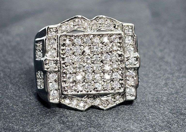 Men's 14 Kt White Gold Plate 5.75 Cttw. Lab Simulated Diamond Ring.