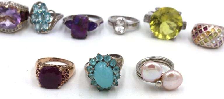 Group lot of vintage 925 sterling silver gemstone rings