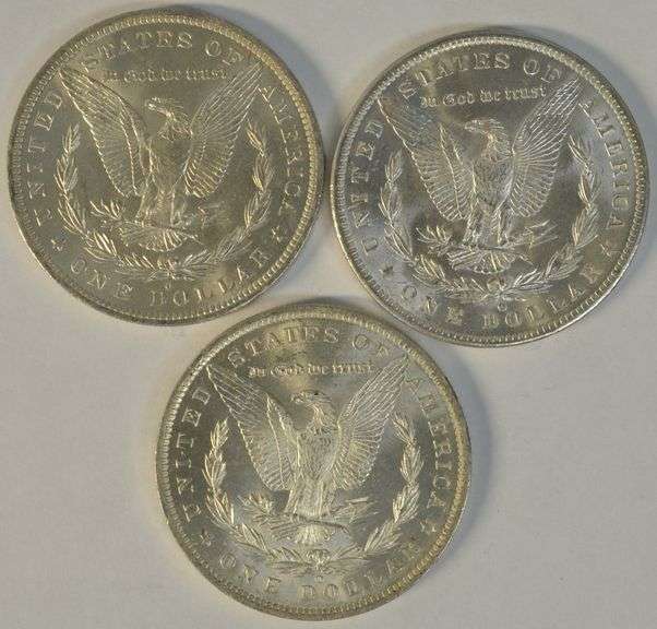 Choice BU 1883-O, 1884-O, & 1885-O Morgan Silver Dollars