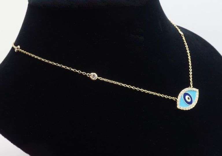 Diamond & Enamel Evil Eye Station Necklace