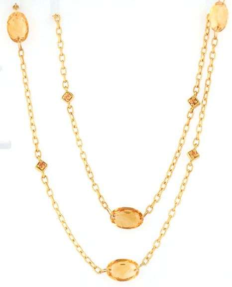 Citrine Cabochon Station Chain Link Necklace in 18K