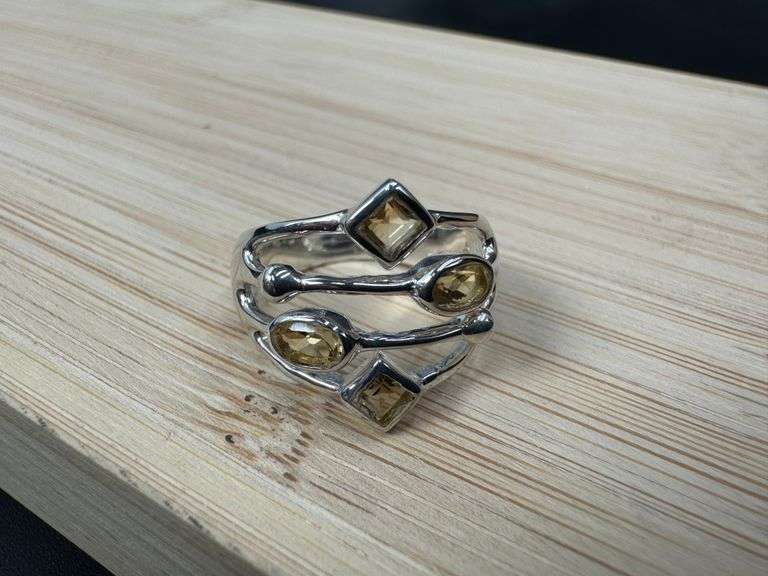 Sterling Silver Natural Citrine Gemstone Ring Size 6