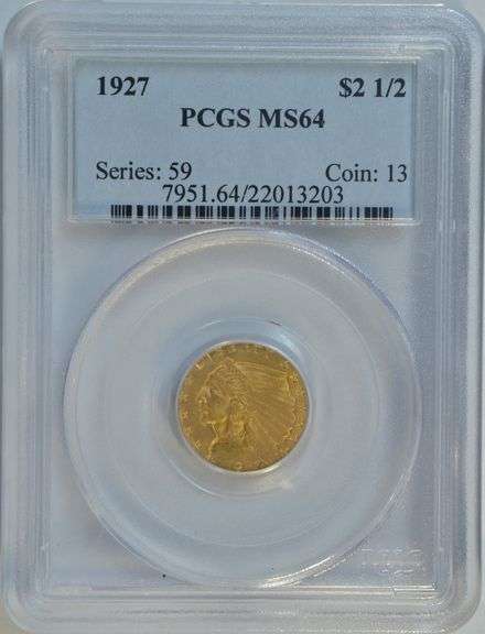 Super virtual Gem BU 1927 US $2.50 Indian Gold Piece. PCGS MS64