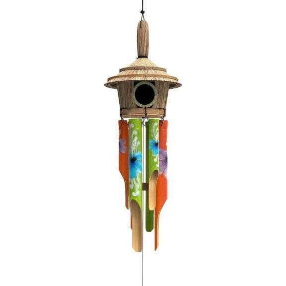 Bamboo Wind Chimes with Birdhouse Top