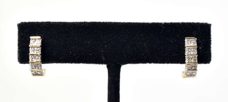 Sparkling J-Hoop Diamond Earrings in 14K Yellow Gold