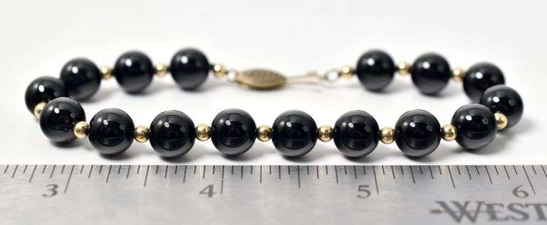 Black Onyx Gemstone Beaded Bracelet in Vermeil Sterling Silver