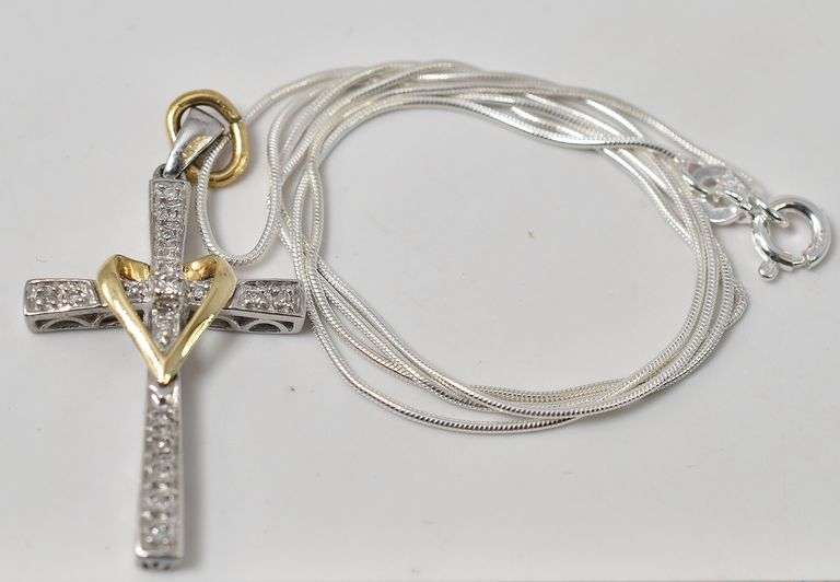 Diamond Cross Pendant Necklace in Sterling Silver with 14K Yellow Gold Plating