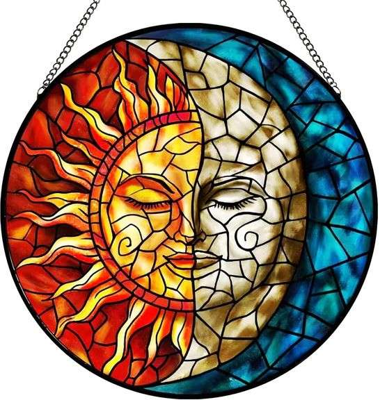 Handmade Stained Glass Sun & Moon Suncatcher