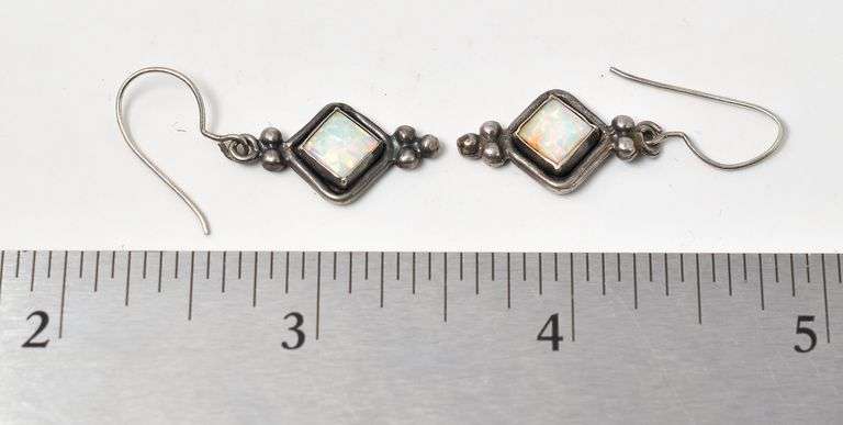 Opal Gemstone Dangle Earrings in Sterling Silver