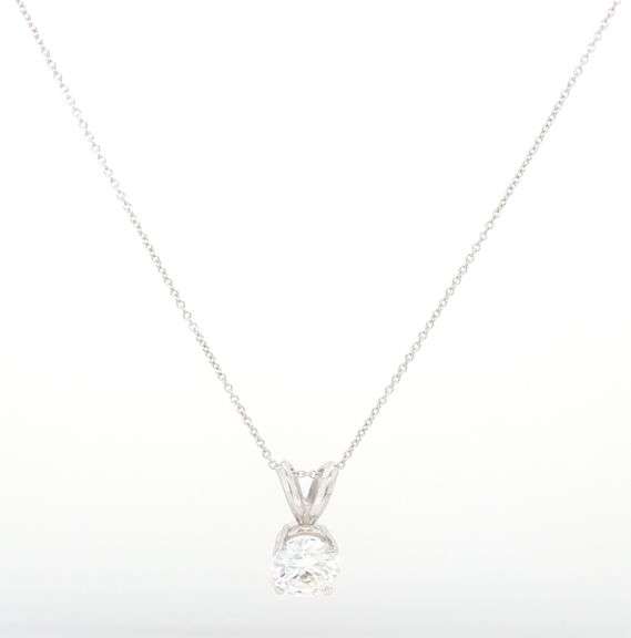 14kt White gold 1ctw round brilliant cut moissanite solitaire pendant on chain