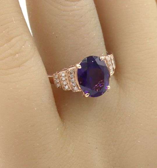 14kt Rose gold 2.28ctw amethyst with diamond Vertical bead set ring