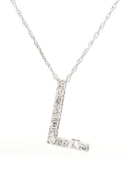 10kt White gold diamond Initial L pendant on chain