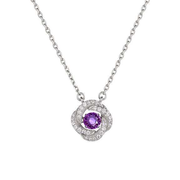 Natural Genuine Amethyst dancing stone pendant in sterling silver