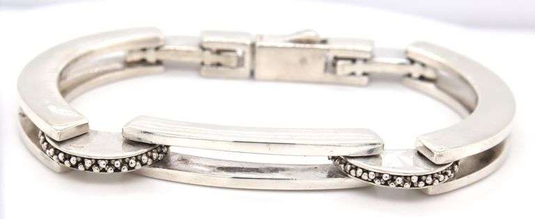 925 Sterling silver bar and breaded link bracelet