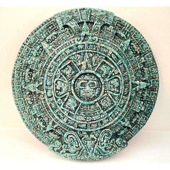 Green Malachite Aztec Calendar Teotihuacan Stone