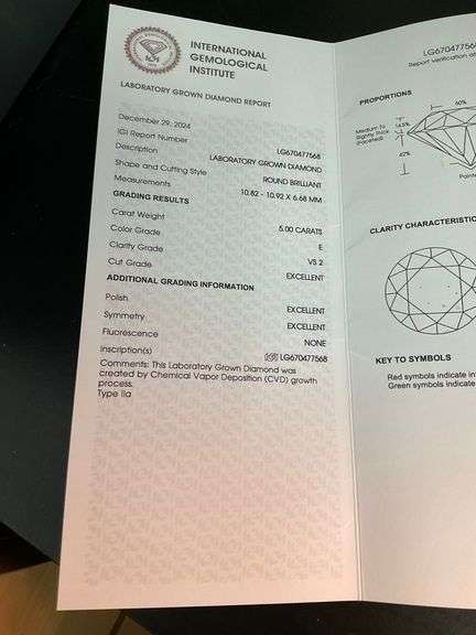 CERTIFIED 5.00 CARAT LAB GROWN DIAMOND