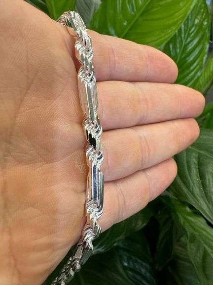 Sterling Silver Long Rope Figarope 6mm Wide Knot Figaro Link Necklace Chain 24"