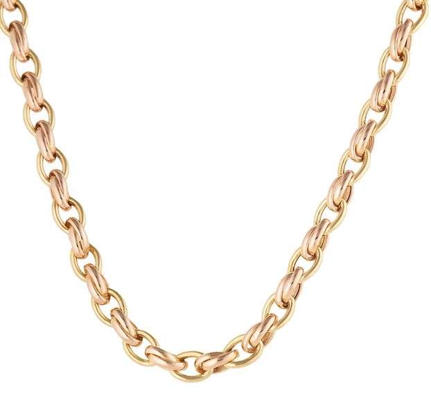 Roberto Coin Polished Two Tone Oval Link Chain Necklace in 18K