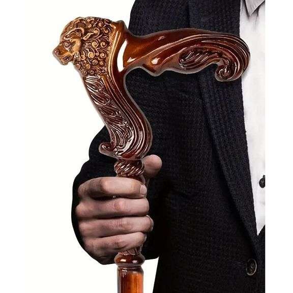 Elegant Lion Head Wooden Cane
