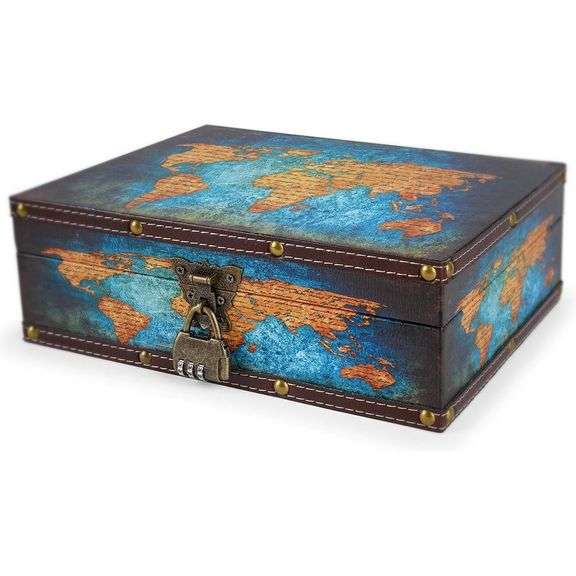 Wordmap Wood and Leather Treasure Chest