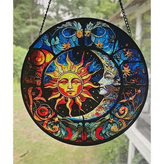 Hand-Painted Stained Glass Sun & Moon Suncatcher
