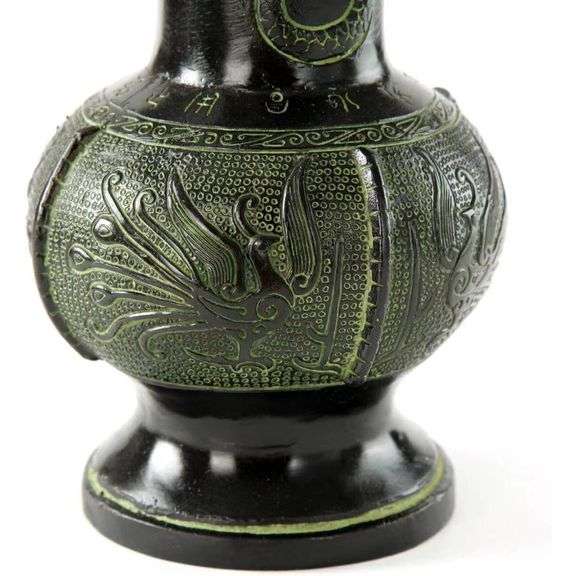Lost-Wax Casting Metal Vase with Dragon and Bird Patterns