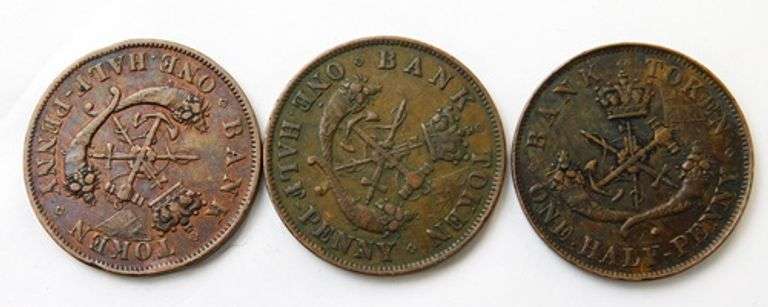3 - 1852 Bank of Upper Canada Half Penny Bank Tokens
