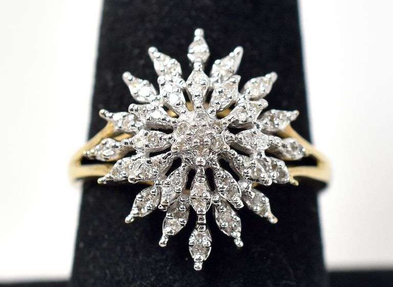 Dreamy Star Burst Diamond Ring in 10K Yellow Gold