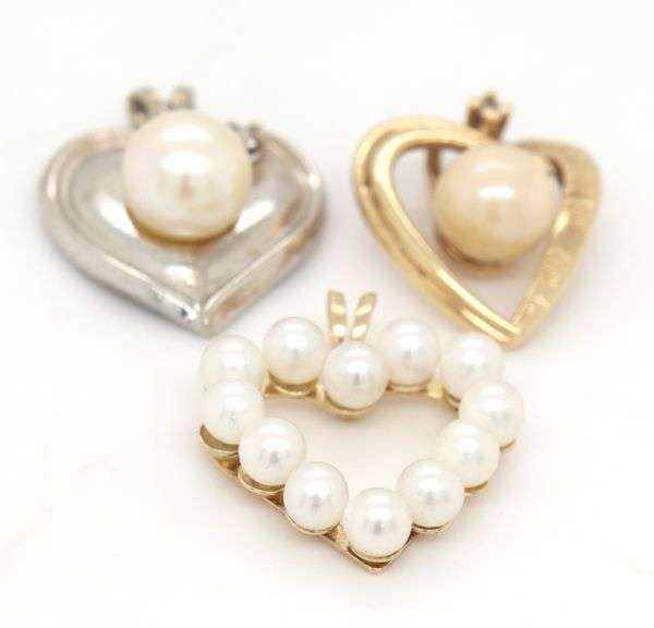 Nice Grouping of 3 Heart Pendants with Pearls