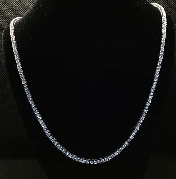 ELEGANT 14K WHITE GOLD LAB DIAMOND TENNIS NECKLACE
