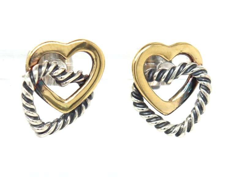 David Yurman 2 tone double heart stud earrings