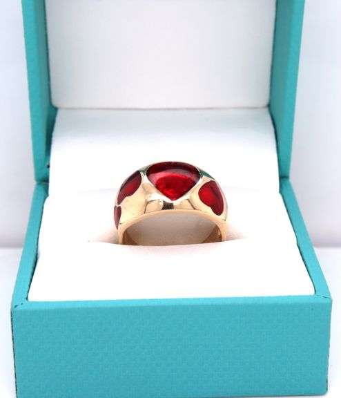 14kt Yellow gold red Enamel heart ring
