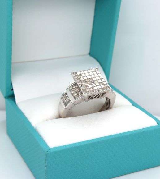 14kt White gold 2.50ctw Invisible set diamond square ring