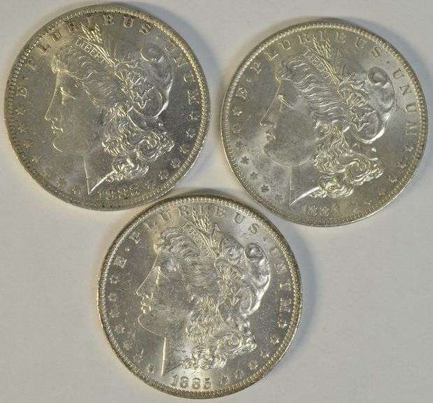 Choice BU 1883-O, 1884-O, & 1885-O Morgan Silver Dollars