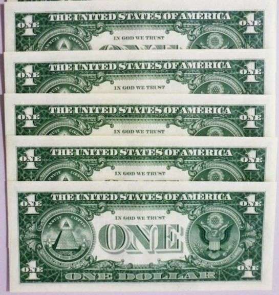 (5) Superb Crisp 2006 $1 Dollar Star Notes Dallas Consecutive Very Low Serial Numbers!