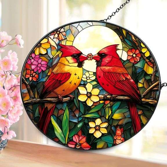 Red Bird Cardinal Stained Glass Suncatcher
