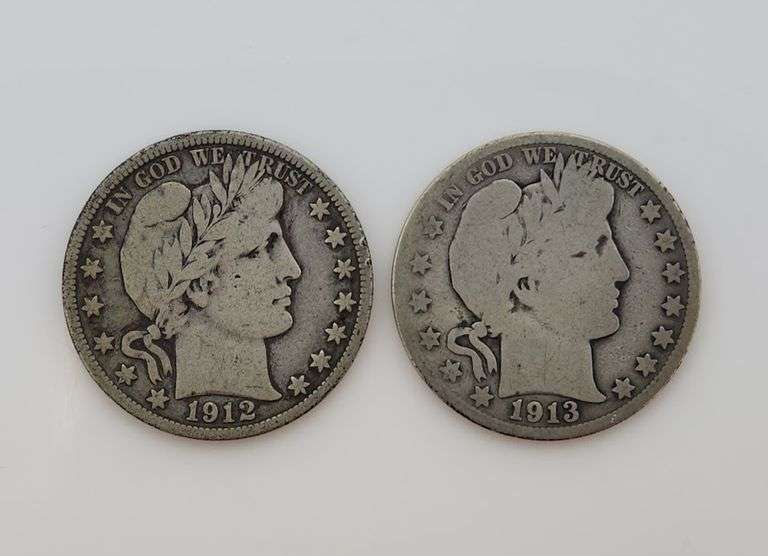 1912 D & 1913 S Barber Half Dollar, Circulated