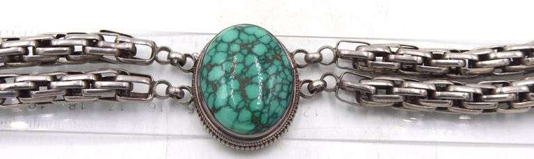 Heavy chunky vintage 925 sterling silver oval turquoise necklace