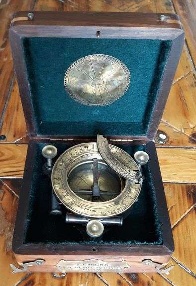 Classic Brass Sundial Compass with Wooden Box